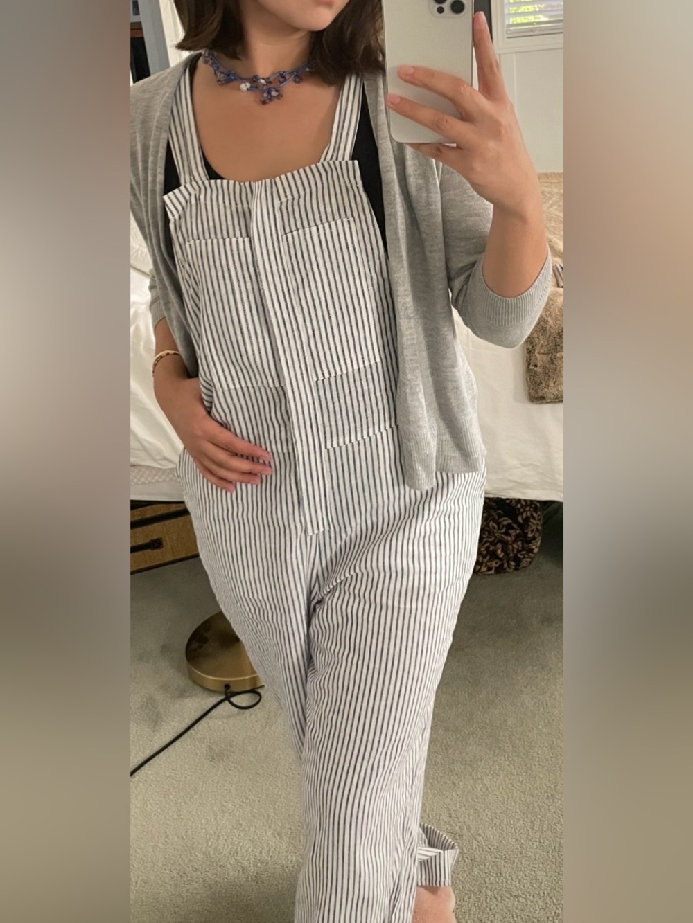 Sonoma White and Navy Striped Cotton Overalls Jumpsuit